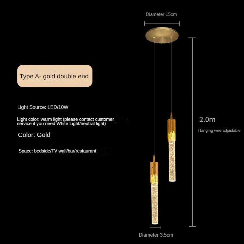 HEIKESZ Nordic Crystal Chandelier Luxury Bed Head Hanging Lamp for Bedroom Bar TV Background Wall