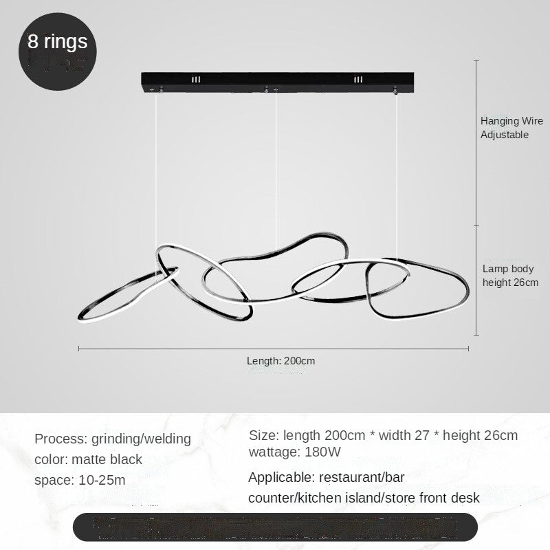 HEIKESZ Post-Modern Stainless Steel Chandelier Nordic Style Creative Ring Bar Lamp Warm Light for Living Room Bedroom Restaurant Ceiling Lighting