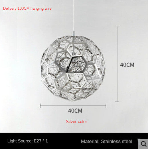 HEIKESZ Post-Modern Nordic Art Geometric Stainless Steel Round Diamond Ball Pendant Lamp Creative Chandelier for Living Room Bedroom Bar Restaurant Lighting