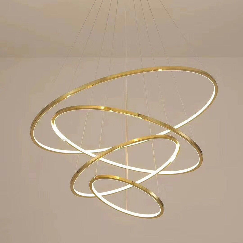 HEIKESZ Modern Ring Chandelier LED Light Minimalist Creative Stainless Steel Line Lamp Nordic Design for Living Room Bedroom Kitchen
