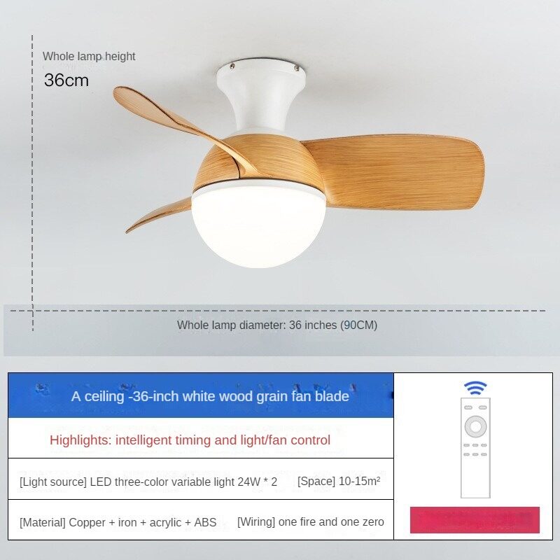 HIKESZ Small Size Ceiling Fan with Integrated LED Light Remote Control Ultra Quiet Frequency Conversion for Restaurant Bedroom