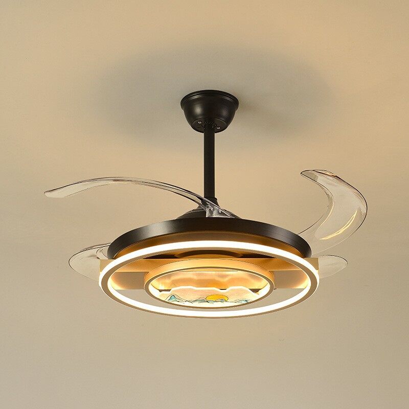 HEIKESZ New Chinese Style 42 48-inch Invisible Ceiling Fan with LED Light Simple Electric Fan Lamp for Home Master Bedroom Livingroom Restaurant