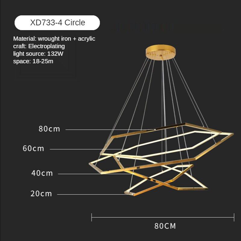 HEIKESZ Post-Modern Geometric Designer Golden Mirror Hexagonal Chandelier Luxury Stainless Steel Industrial Style Warm Light for Living Room Bedroom Ceiling Lighting