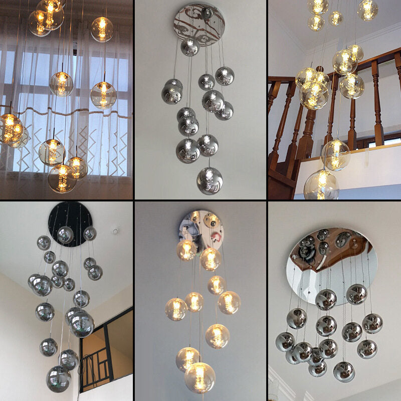 HEIKESZ Crystal Glass Ball Chandelier for High-Altitude Apartment Villa Duplex Rotating Long Staircase Lighting Modern Commercial Shop Restaurant