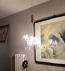 HEIKESZ Nordic Glass Hanging Lamp Minimalist Starry Soap Bubble Ball Lighting for Living Room Bedroom Restaurant Decor