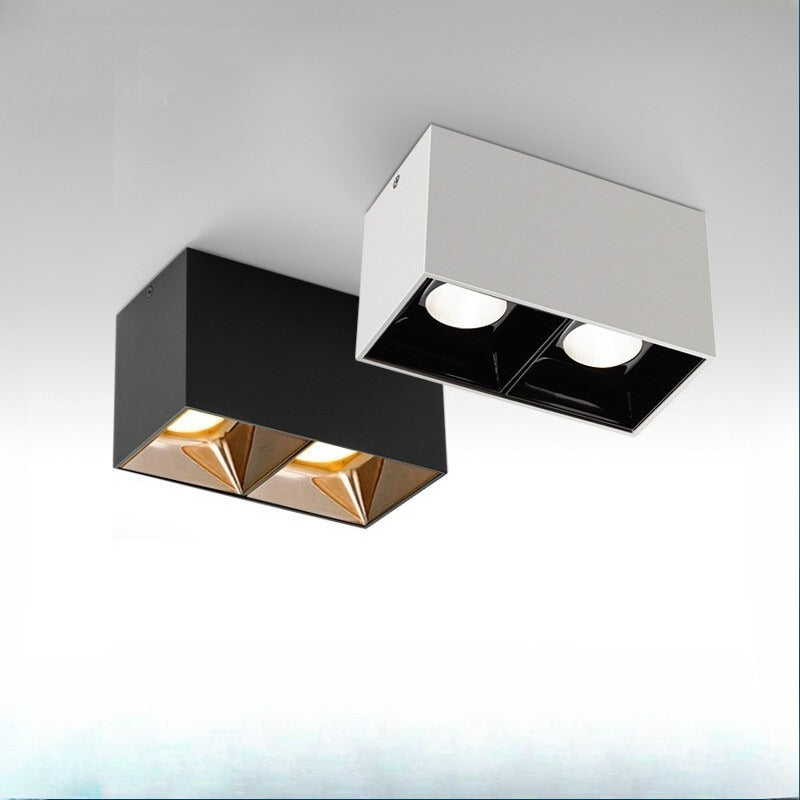 HEIKESZ Square Double-Headed Cob Downlight Anti-Glare Surface-Mounted Spotlight for Living Room Home Bean Lamp Ceiling Lighting