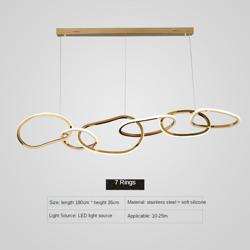 HEIKESZ Post-Modern Stainless Steel Chandelier Nordic Style Creative Ring Bar Lamp Warm Light for Living Room Bedroom Restaurant Ceiling Lighting