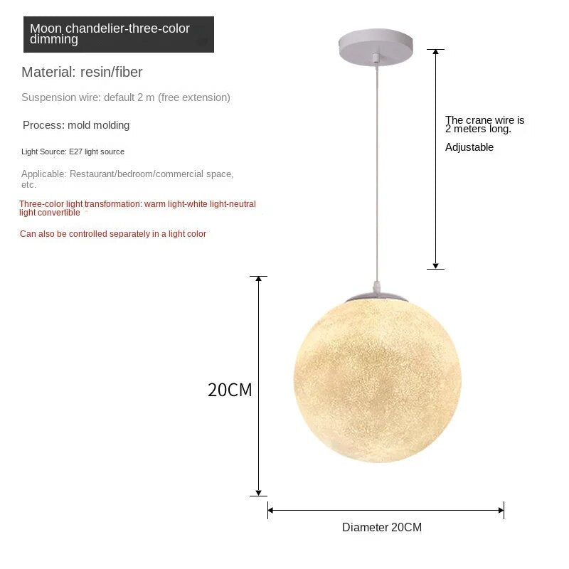 Heikesz Moon Light Planet Large Nordic Art Bedroom Ball Dining Room Lamp Creative Bar Spherical Moon Chandelier