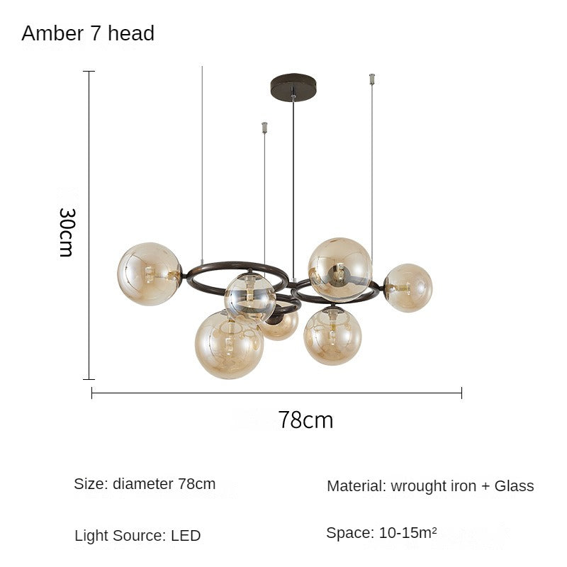 HEIKESZ Nordic Chandelier Lamp in the Living Room Modern Magic Bean Glass Ball Master Bedroom Dining Room Chandelier Smoky Gray Second Bedroom Study New Lamp