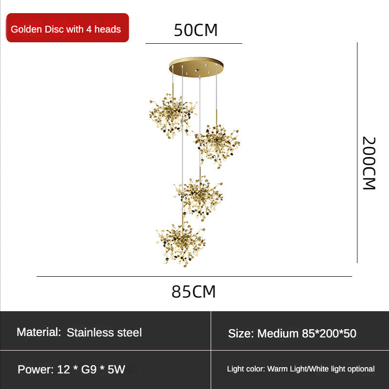 HEIKESZ Nordic Sequin Chandelier Creative Artistic Lamp for Dining Room Hotel Bar Stainless Steel Decorative Light