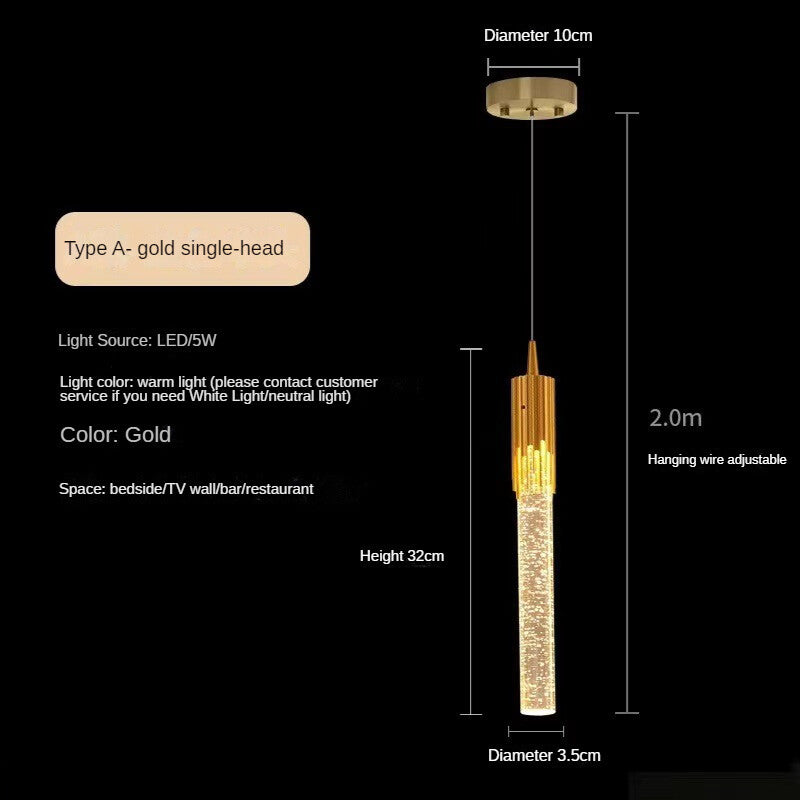 HEIKESZ Nordic Crystal Chandelier Luxury Bed Head Hanging Lamp for Bedroom Bar TV Background Wall