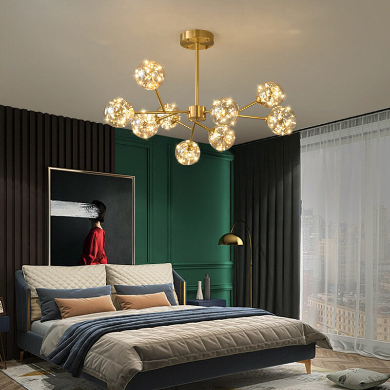 HEIKESZ Nordic Copper Chandelier Modern Minimalist Magic Bean Bubble Lamp for Living Room Dining Room Bedroom Ceiling Light