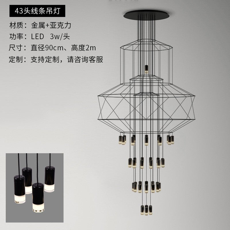 HEIKESZ Nordic Long Line Chandelier for Hotel Lobby Living Room Staircase Villa High Rise Duplex Modern Lighting Decor