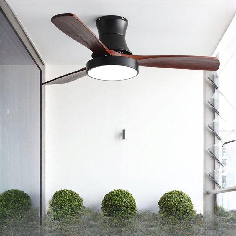 HEIKESZ Nordic Solid Wood Fan Lamp Large Wind Ceiling Fan for Dining Room Living Room Simple Mute Design