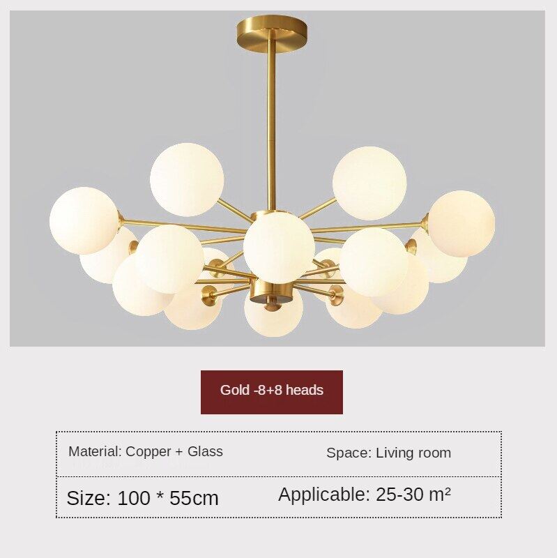 HEIKESZ All Copper Magic Beans Chandelier Modern Minimalist LED Ceiling Light for Living Room Bedroom Restaurant Nordic Hanging Lamp