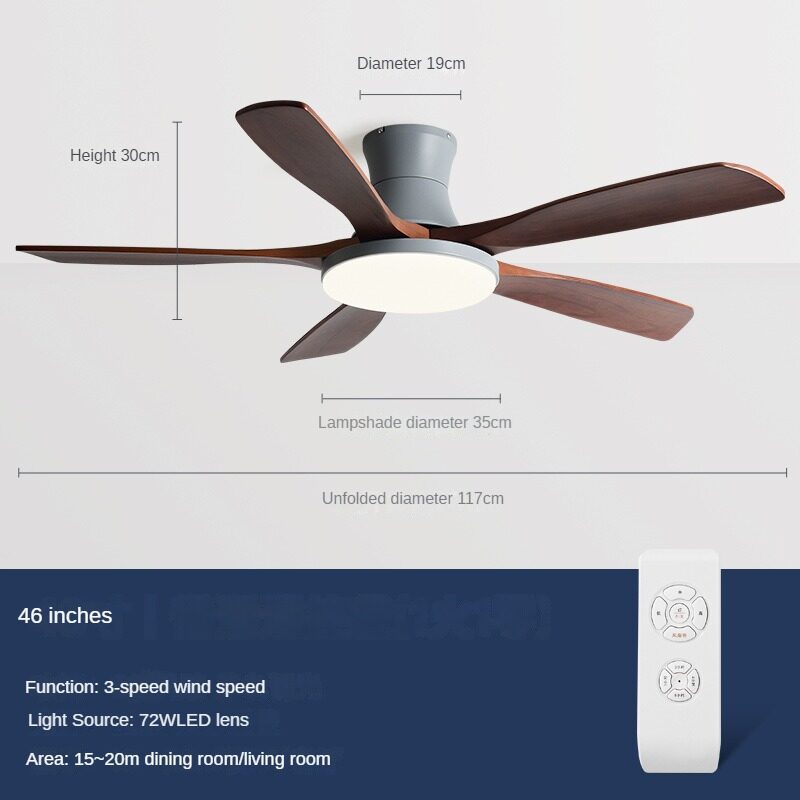 HEIKESZ Nordic Solid Wood Ceiling Fan Light with Frequency Conversion for Living Room Dining Room Home Decor