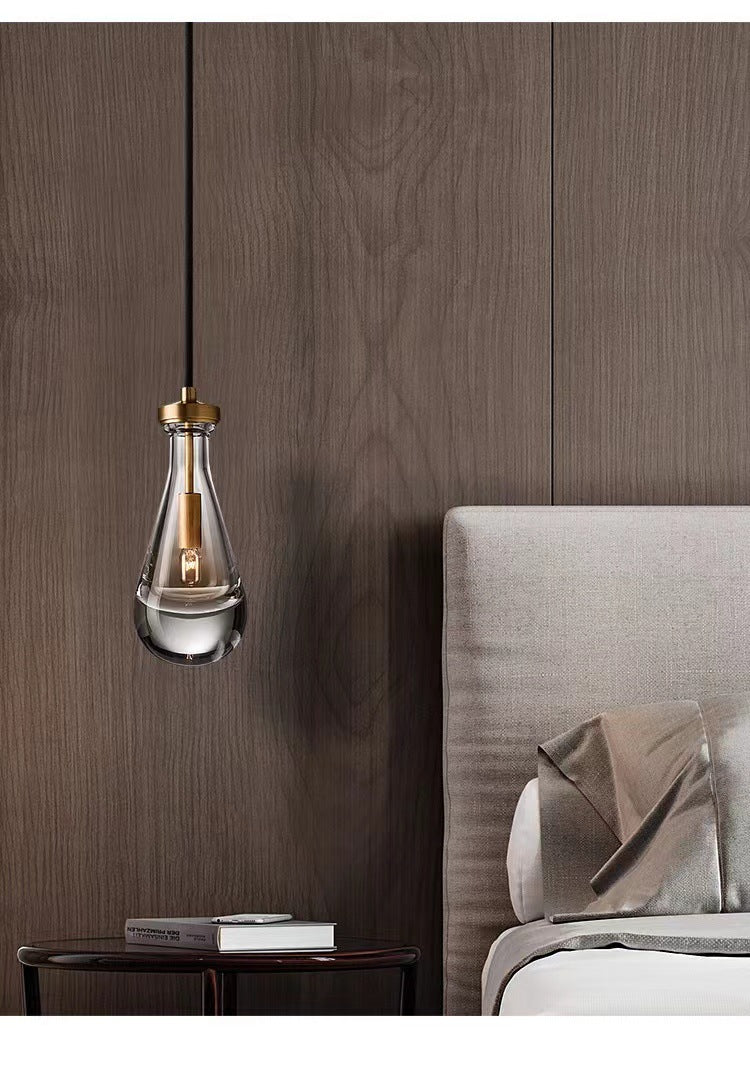 HEIKESZ Modern Luxury Copper Water Drop Chandelier Minimalist Bedroom Bedside Light Creative Living Dining Room Bar Crystal Decoration