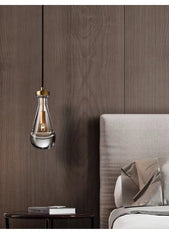 HEIKESZ Modern Luxury Copper Water Drop Chandelier Minimalist Bedroom Bedside Light Creative Living Dining Room Bar Crystal Decoration