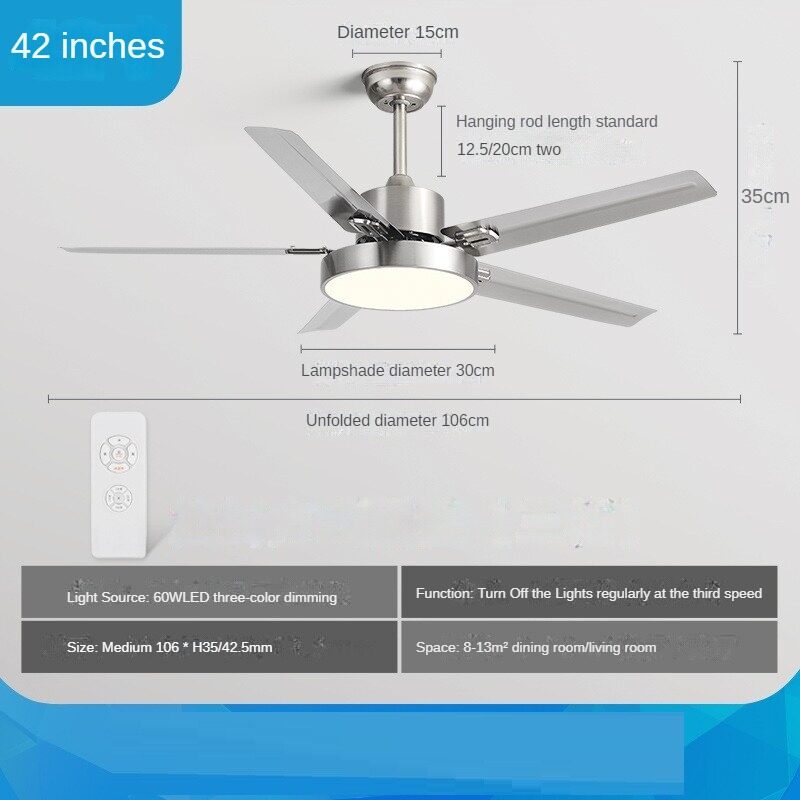 HEIKESZ Large Wind Ceiling Fan Lights 42 52 56 Inch Black Retro Electric Fan Lamp with Remote Control for Home Living Room Bedroom Industrial Commercial Use