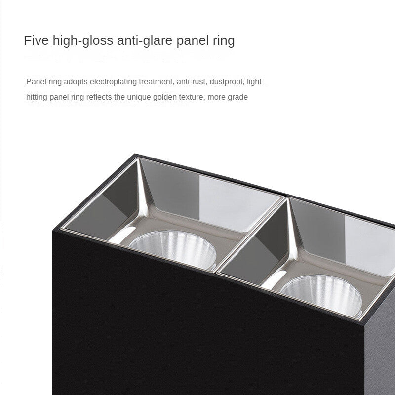 HEIKESZ Square Double-Headed Cob Downlight Anti-Glare Surface-Mounted Spotlight for Living Room Home Bean Lamp Ceiling Lighting