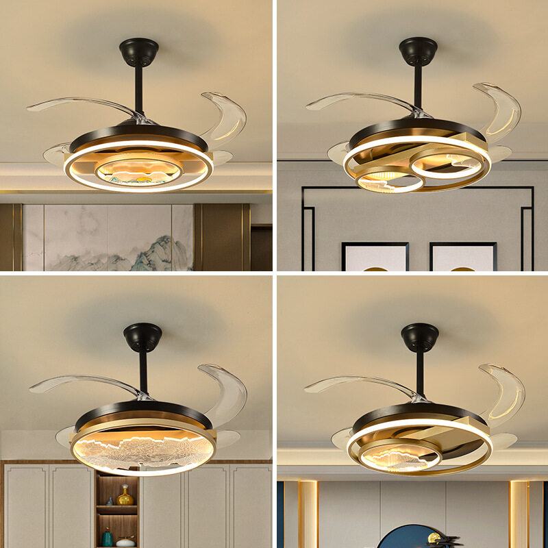 HEIKESZ New Chinese Style 42 48-inch Invisible Ceiling Fan with LED Light Simple Electric Fan Lamp for Home Master Bedroom Livingroom Restaurant