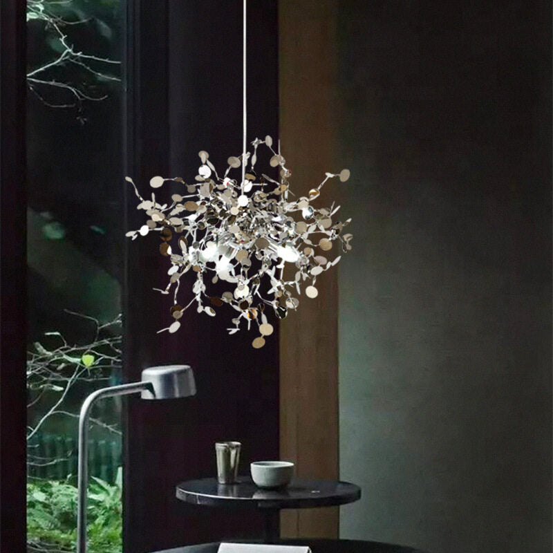 HEIKESZ Nordic Sequin Chandelier Creative Artistic Lamp for Dining Room Hotel Bar Stainless Steel Decorative Light