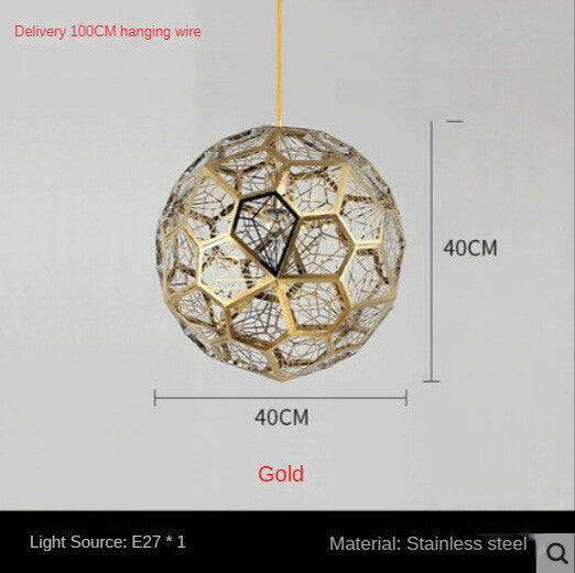HEIKESZ Post-Modern Nordic Art Geometric Stainless Steel Round Diamond Ball Pendant Lamp Creative Chandelier for Living Room Bedroom Bar Restaurant Lighting
