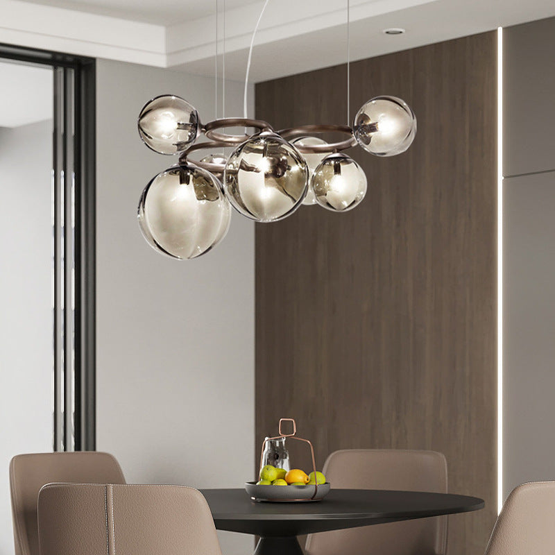 HEIKESZ Nordic Chandelier Lamp in the Living Room Modern Magic Bean Glass Ball Master Bedroom Dining Room Chandelier Smoky Gray Second Bedroom Study New Lamp