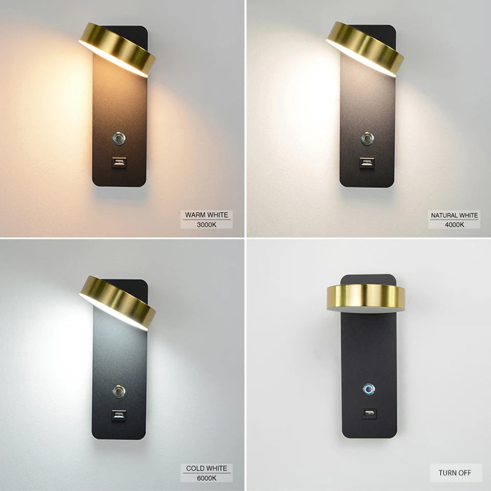 HEIKESZ Modern LED Wall Lamp Touch Dimmer 350° Rotation Adjustable Brightness White Black Gold Bedroom Living Room Ceiling Light Fixtures