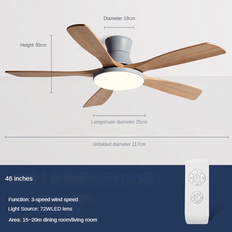 HEIKESZ Nordic Solid Wood Ceiling Fan Light with Frequency Conversion for Living Room Dining Room Home Decor