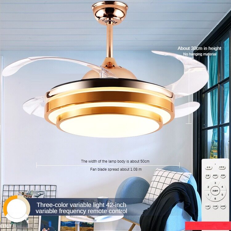 HEIKESZ Modern Nordic Ceiling Fan With LED Light 42 48 Inch Invisible Fan Remote Control For Livingroom Bedroom Restaurant Decor