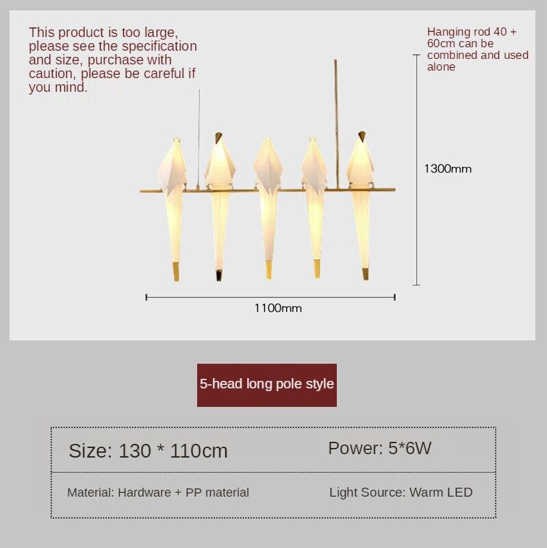 HEIKESZ Nordic Origami Bird Chandelier Modern Minimalist Artistic Hanging Lamp for Living Room Bedroom Ceiling Light