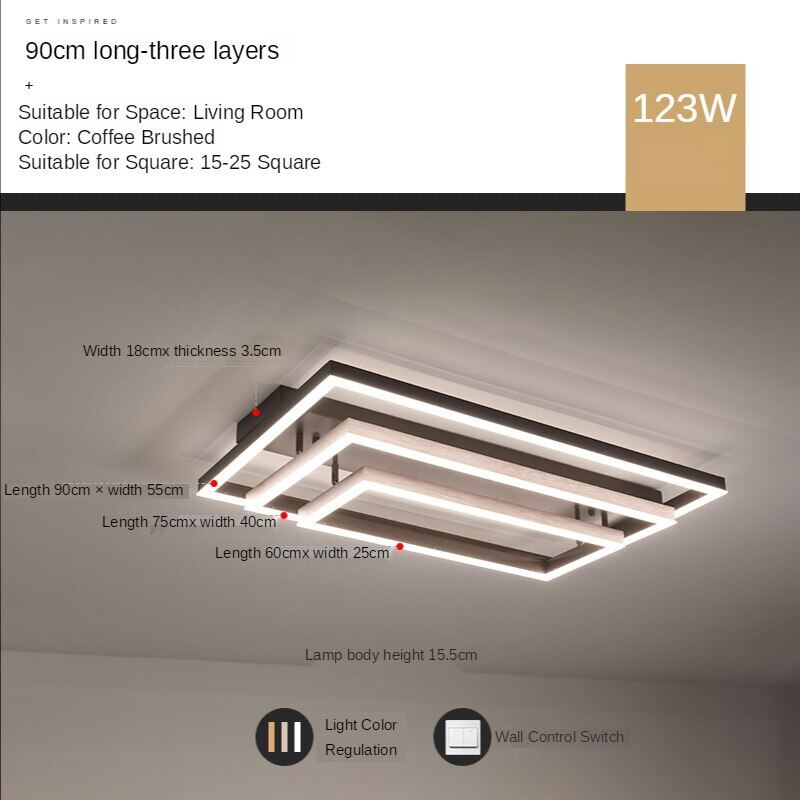 HEIKESZ Modern LED Ceiling Lamp Luxury Rectangular Nordic Chandelier for Living Room Bedroom Warm Light Surface Mounted Luminaire