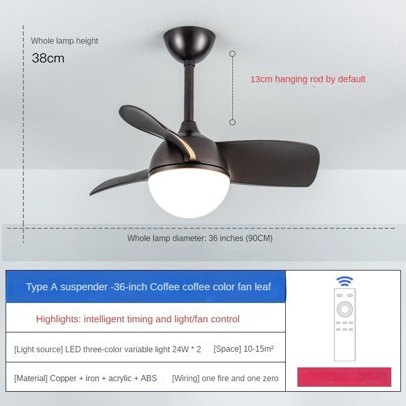 HIKESZ Small Size Ceiling Fan with Integrated LED Light Remote Control Ultra Quiet Frequency Conversion for Restaurant Bedroom