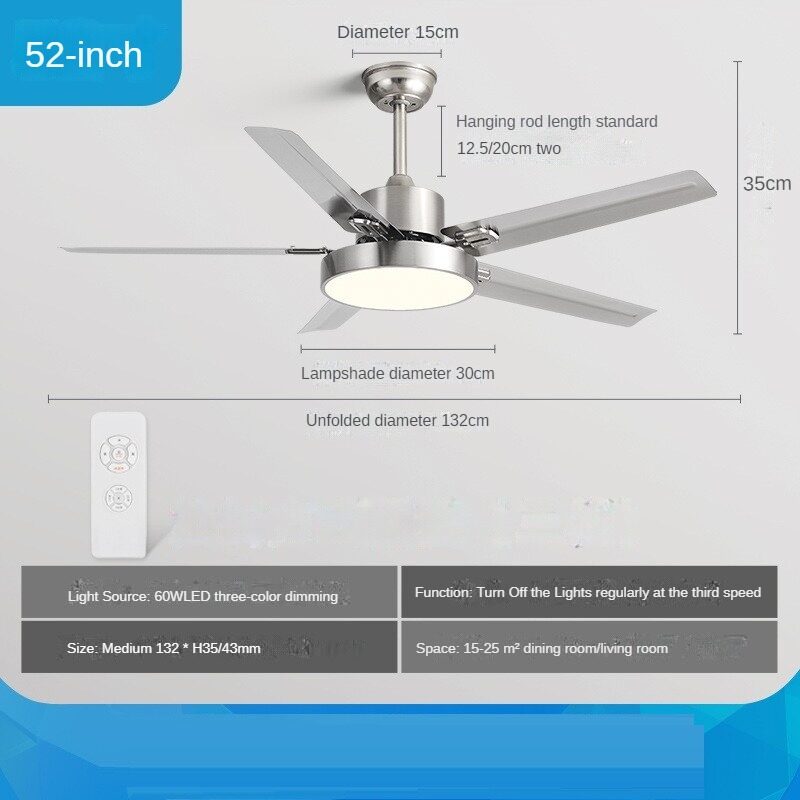 HEIKESZ Large Wind Ceiling Fan Lights 42 52 56 Inch Black Retro Electric Fan Lamp with Remote Control for Home Living Room Bedroom Industrial Commercial Use