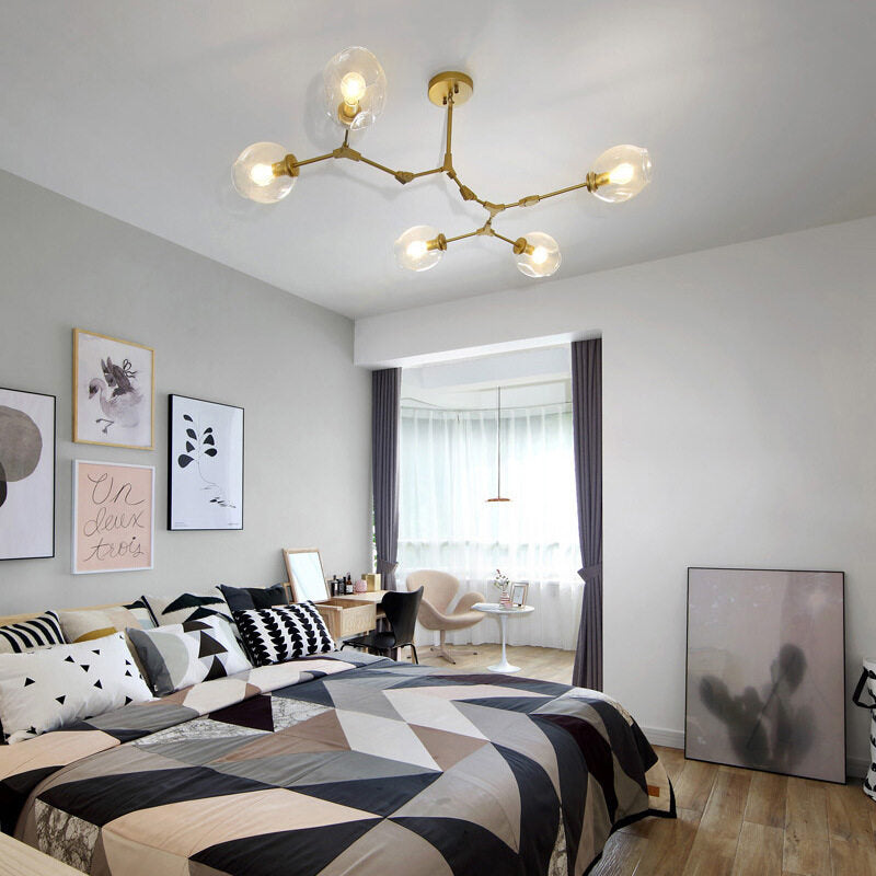 HEIKESZ Post-Modern Chandelier Nordic Golden Molecular Living Room Lighting Creative Glass Lamp for Bedroom Restaurant Ceiling LED Lights
