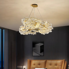 HEIKESZ Floating Light Italian Luxury Crystal Chandelier Creative High-End Copper Ring LED Hanging Light for Bedroom Dining Room Night Aesthetic