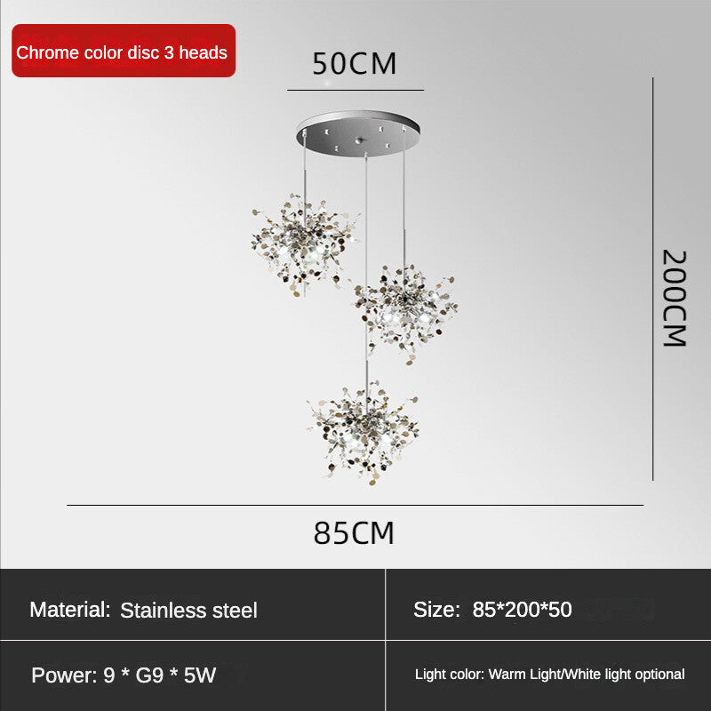 HEIKESZ Nordic Sequin Chandelier Creative Artistic Lamp for Dining Room Hotel Bar Stainless Steel Decorative Light