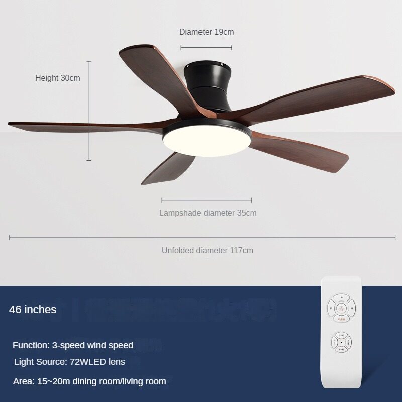 HEIKESZ Nordic Solid Wood Ceiling Fan Light with Frequency Conversion for Living Room Dining Room Home Decor