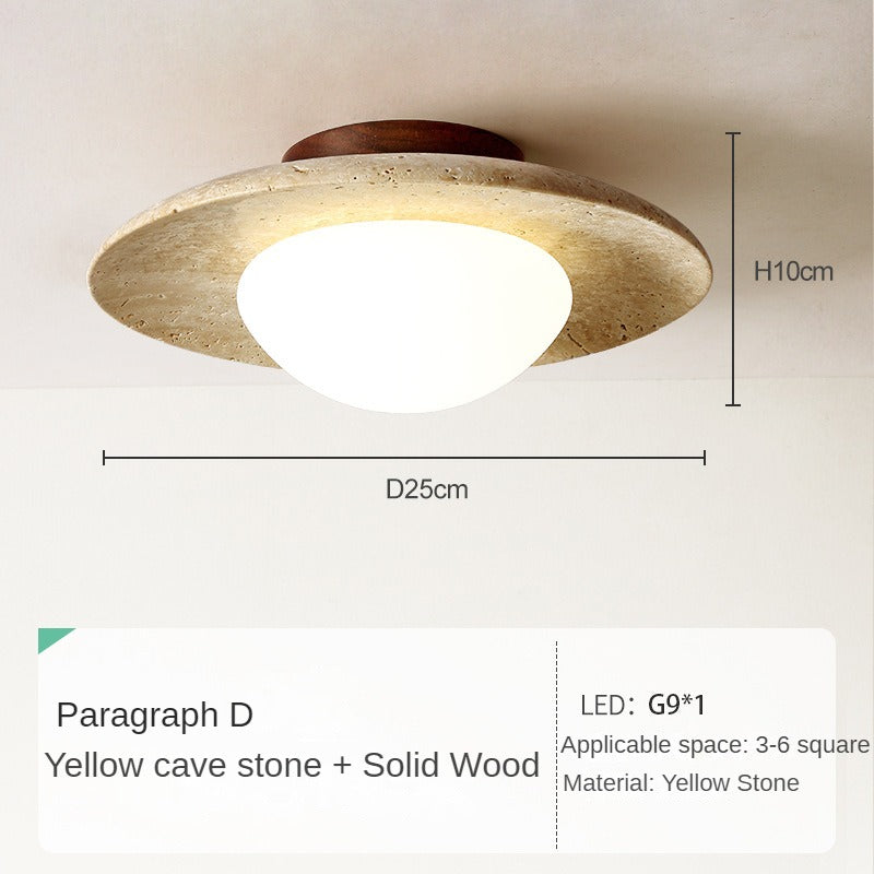 HEIKESZ Yellow Cave Stone Lamp Japanese Style Wooden Wabi Sabi Ceiling Light Retro Medieval Cream Wind Porch Balcony Corridor Aisle LED Light for Room
