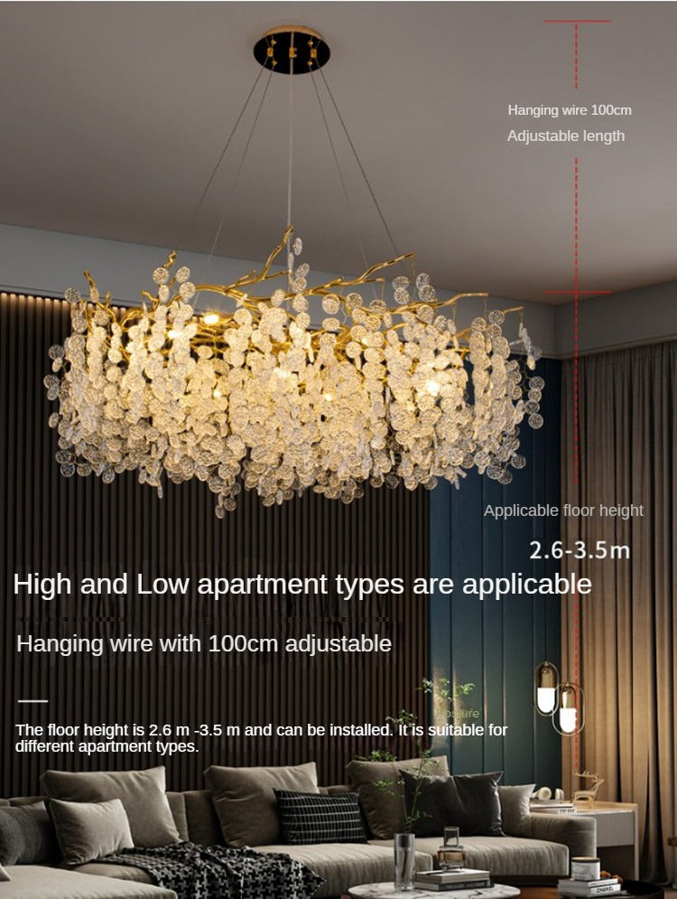HEIKESZ Modern Crystal Chandelier Luxury Round Glass Light for Living Room Bedroom Villa Restaurant Nordic French Simplicity