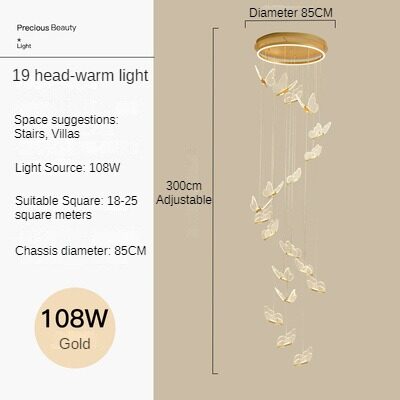 HEIKESZ Nordic Modern Minimalist LED Chandelier Acrylic Butterfly Creative Art Light for Living Room Dining Room Ceiling Pendant