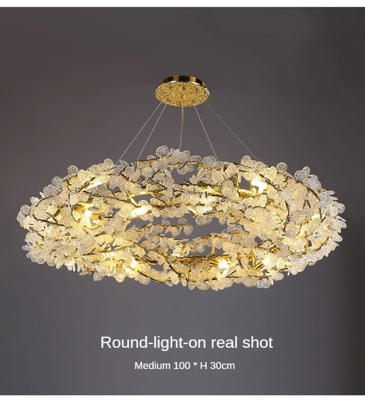 HEIKESZ Floating Light Italian Luxury Crystal Chandelier Creative High-End Copper Ring LED Hanging Light for Bedroom Dining Room Night Aesthetic