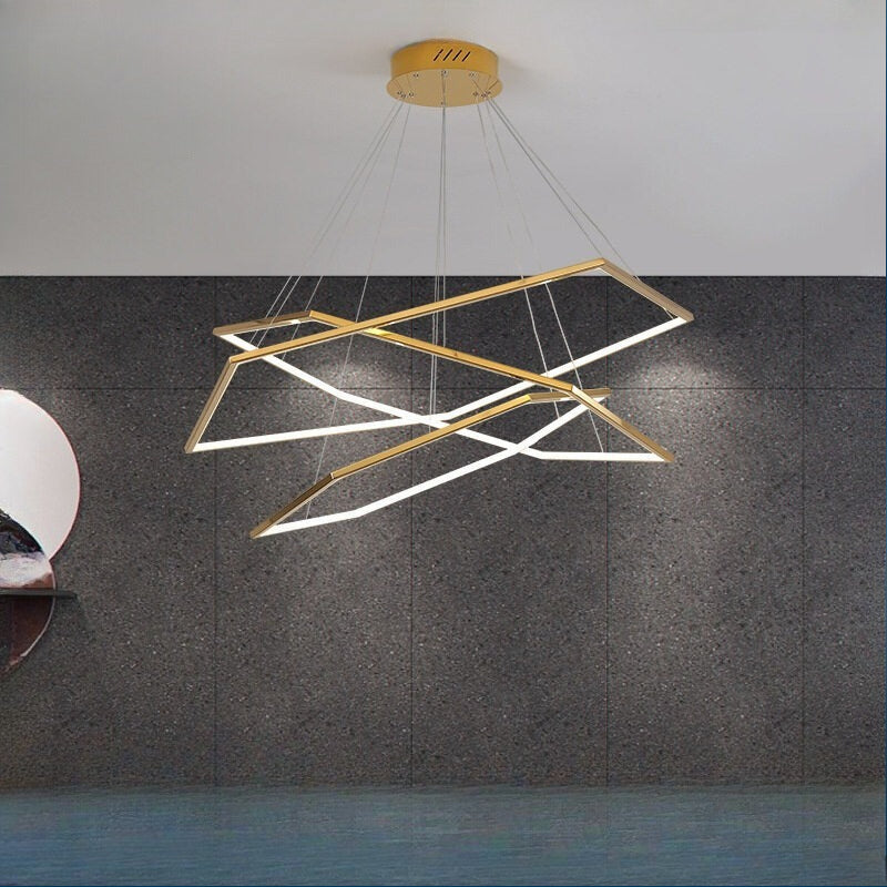 HEIKESZ Post-Modern Geometric Designer Golden Mirror Hexagonal Chandelier Luxury Stainless Steel Industrial Style Warm Light for Living Room Bedroom Ceiling Lighting