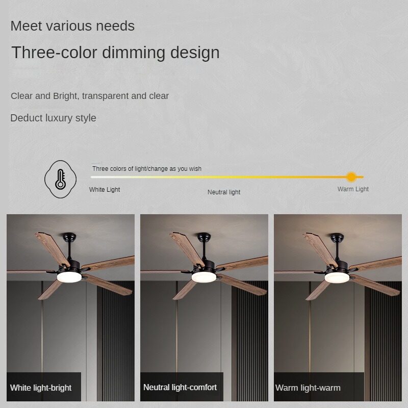 HEIKESZ Large Wind Wooden Leaf Fan Lamp Nordic Living Room Frequency Conversion Commercial Retro Restaurant Industrial Big Fan Chandelier