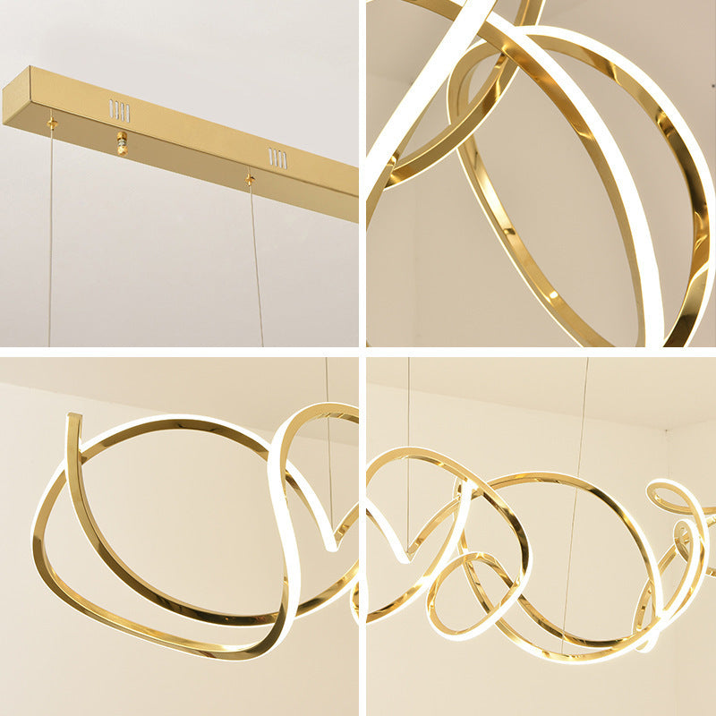 HEIKESZ Modern Stainless Steel Wave Chandelier Luxury Hotel Villa Decorative Lighting Special-Shaped Design