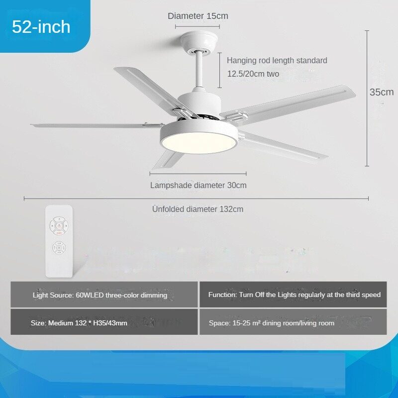 HEIKESZ Large Wind Ceiling Fan Lights 42 52 56 Inch Black Retro Electric Fan Lamp with Remote Control for Home Living Room Bedroom Industrial Commercial Use