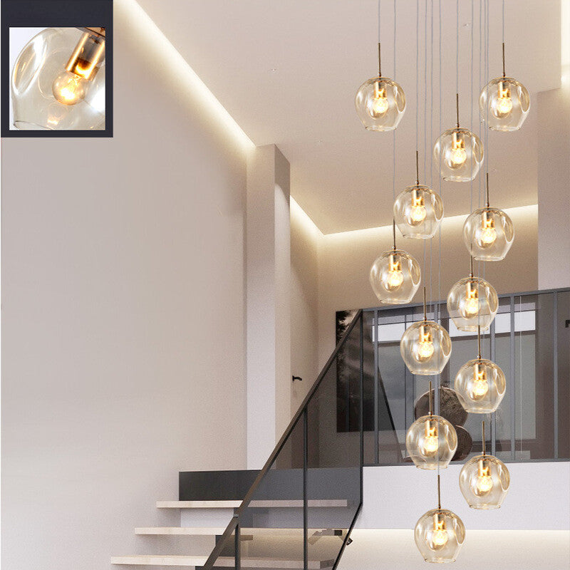 HEIKESZ Nordic Modern Minimalist Glass Chandelier Luxury Meteor Shower Long Pendant Light for Living Room Dining Bedroom Ceiling