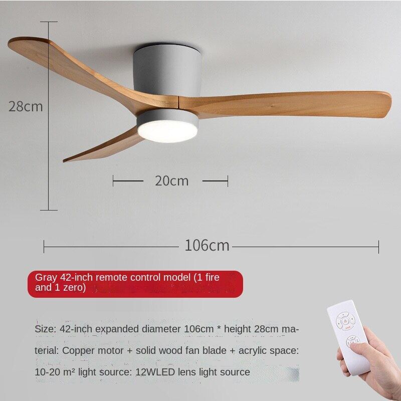 HEIKESZ Ceiling Fan Light Nordic Solid Wood Modern Minimalist Chandelier with Electric Fan for Living Room Bedroom Dining Room