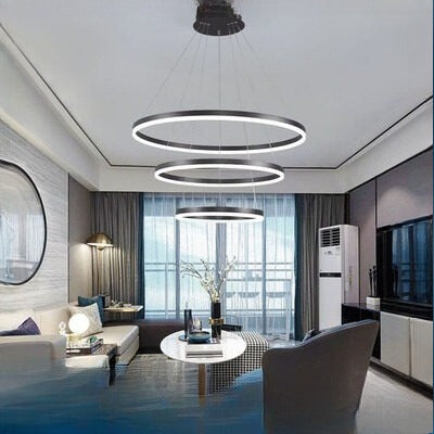 HEIKESZ Modern Ring Ceiling Lamp Creative Nordic LED Chandelier Warm Light for Living Room Bedroom Duplex Lighting